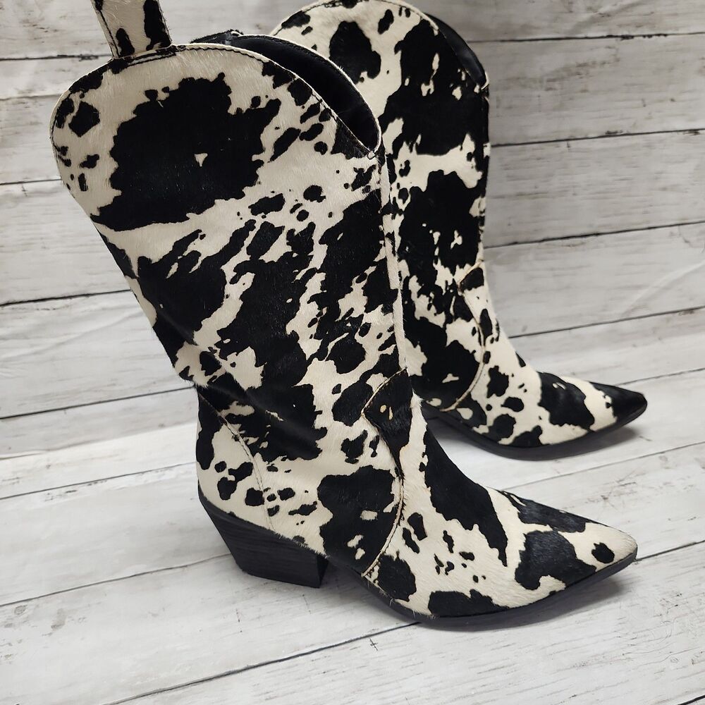DINGO Live a Little Cow Print Calf Hair Western Boots Women's Size 8 Black/White - Picture 4 of 14